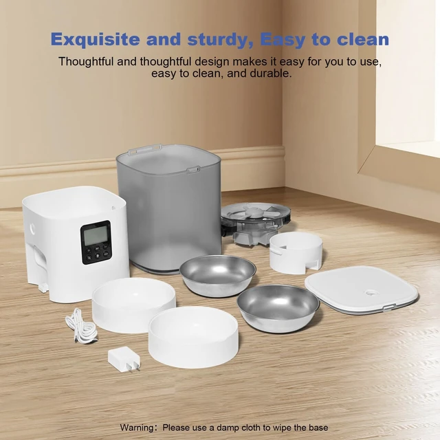 Alt view image 5 of 7 - 6L Automatic Cat Feeder, 2 Pets Timed Cat Dry Food Dispenser | Sealed Ring,10s Voice Recorder,8 Meals daily,Precise Portion,Dual Power Supply,Power-off Memory, Stainless Steel Tray