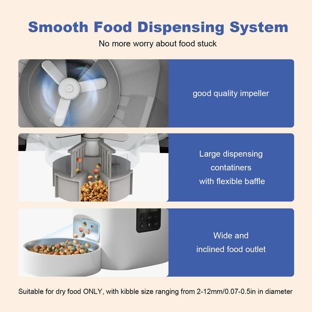 Alt view image 4 of 7 - 6L Automatic Cat Feeder, 2 Pets Timed Cat Dry Food Dispenser | Sealed Ring,10s Voice Recorder,8 Meals daily,Precise Portion,Dual Power Supply,Power-off Memory, Stainless Steel Tray