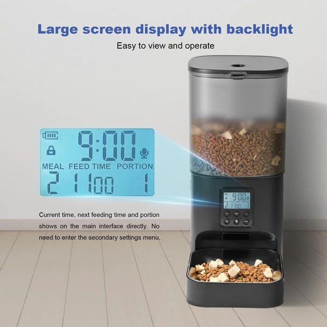Alt view image 5 of 7 - Automatic Cat Feeder, Timed CatDog Dry Food Dispenser | 6L,Easy to Setup&Clean,Sealed Ring,10s Voice Recorder,8 Meals daily,Precise Portion,Dual Power Supply,Stainless Steel Tray