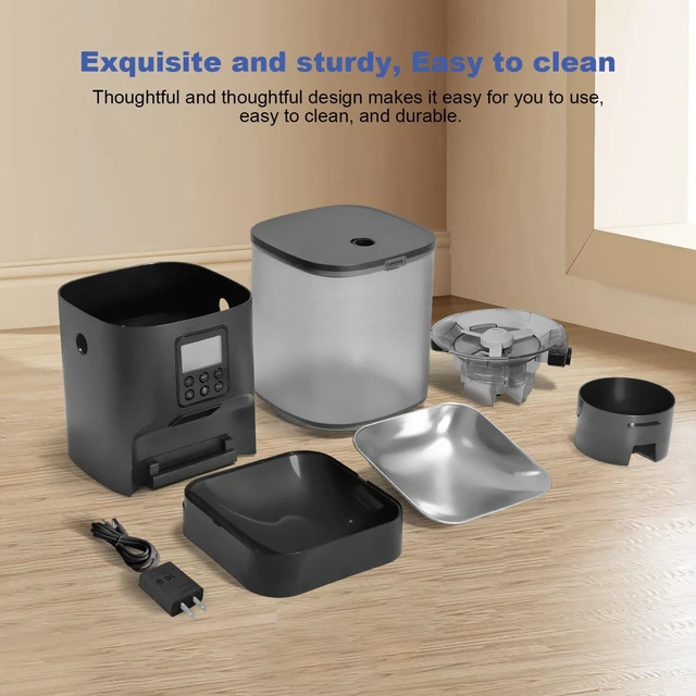 Alt view image 6 of 7 - Automatic Cat Feeder, Timed CatDog Dry Food Dispenser | 6L,Easy to Setup&Clean,Sealed Ring,10s Voice Recorder,8 Meals daily,Precise Portion,Dual Power Supply,Stainless Steel Tray