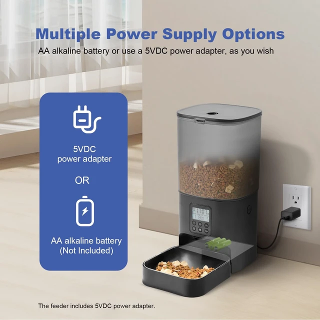 Alt view image 7 of 7 - Automatic Cat Feeder, Timed CatDog Dry Food Dispenser | 6L,Easy to Setup&Clean,Sealed Ring,10s Voice Recorder,8 Meals daily,Precise Portion,Dual Power Supply,Stainless Steel Tray