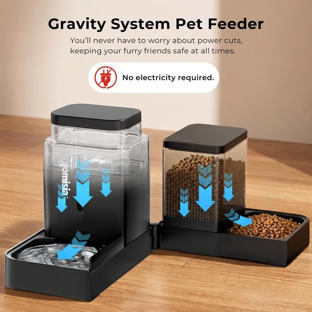 Alt view image 2 of 7 - Automatic Cat Feeder, Gravity Cat Food Dispenser, 0.8Gal x 2, Black | 2 in1 Pet Self Feeder with 180 Degree Rotatable, Large Capacity Cat Food and Water Bowl Set for Small Medium Dog Puppy Kitten