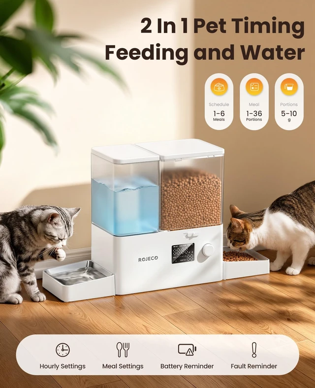 Alt view image 2 of 7 - Automatic Cat Feeder and Water Dispenser,8.5L Timed Cat Feeder | 2 in 1 Auto Cat Feeder with Gravity Water Dispenser,Large Capacity,Dual Power Supply for Indoor Cats, Kittens, Pets/White