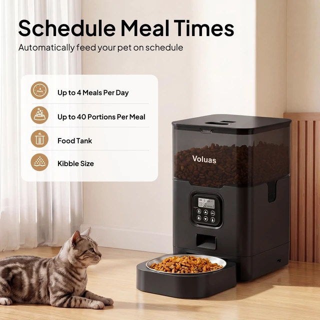 Alt view image 2 of 7 - Automatic Cat Feeder, 4L Timed Dry Food Dispenser for Cats & Dogs | Programmable Portion Control, Up to 4 Meals Daily, Dual Power Supply, Power-Off Memory, 10-Second Voice Recorder