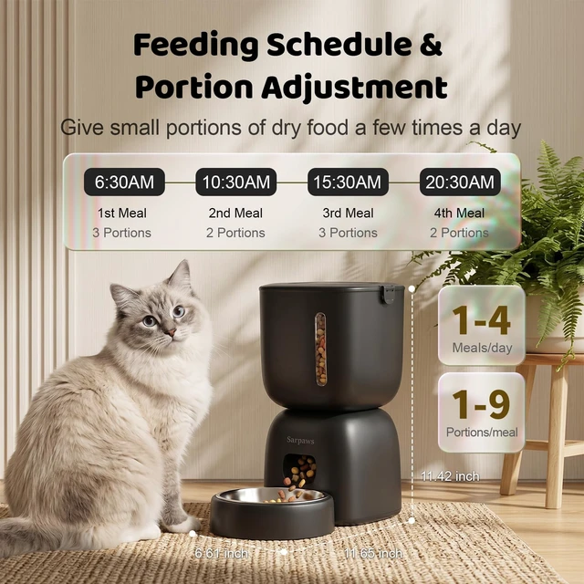 Alt view image 2 of 7 - Automatic Cat Feeder, 3L Timed Pet Food Dispenser with 304 Stainless Steel Bowl, 10s Voice Recorder, Dual Power 180-Day Battery Life, Anti-Clogging Auto Pet Feeder for Small Cats and Dogs