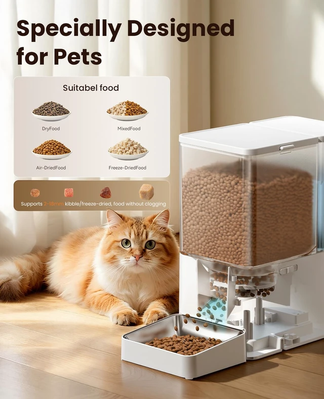 Alt view image 5 of 7 - Automatic Cat Feeder and Water Dispenser,8.5L Timed Cat Feeder | 2 in 1 Auto Cat Feeder with Gravity Water Dispenser,Large Capacity,Dual Power Supply for Indoor Cats, Kittens, Pets/White