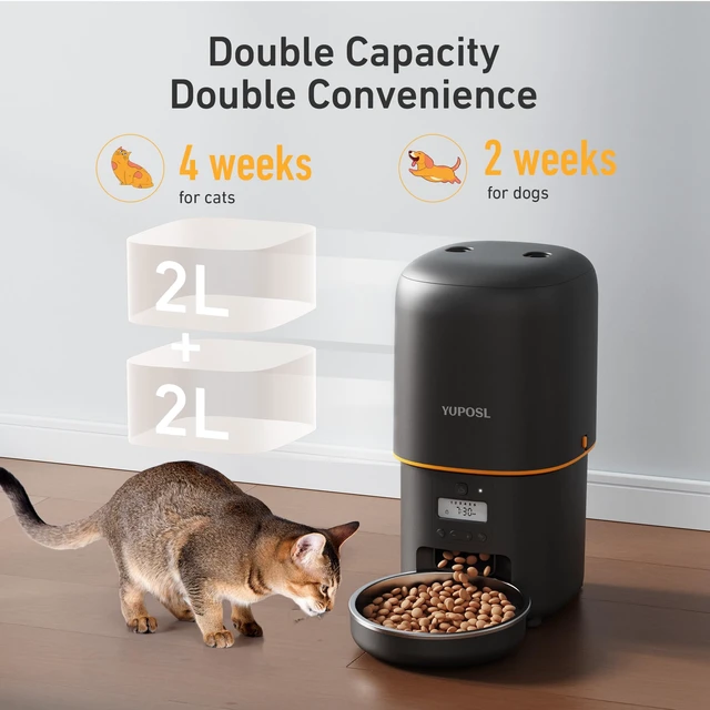 Alt view image 2 of 7 - Automatic Cat Feeder, 4L Cat Food Dispenser with Anti-Jam Design, Over 180-day Battery Life, 1-6 Meals Per Day with Stainless Steel Cat Bowl, Keep Dry Food Fresh, Timed Pet Feeder Also for Small Dog