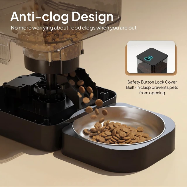 Alt view image 3 of 7 - Automatic Cat Feeder, 4L Timed Dry Food Dispenser for Cats & Dogs | Programmable Portion Control, Up to 4 Meals Daily, Dual Power Supply, Power-Off Memory, 10-Second Voice Recorder