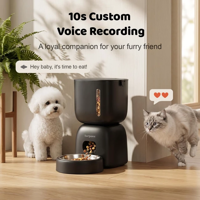 Alt view image 6 of 7 - Automatic Cat Feeder, 3L Timed Pet Food Dispenser with 304 Stainless Steel Bowl, 10s Voice Recorder, Dual Power 180-Day Battery Life, Anti-Clogging Auto Pet Feeder for Small Cats and Dogs