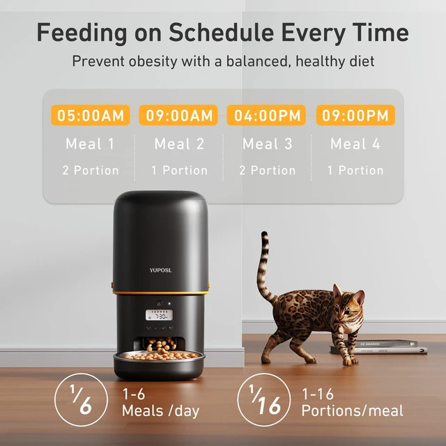 Alt view image 3 of 7 - Automatic Cat Feeder, 4L Cat Food Dispenser with Anti-Jam Design, Over 180-day Battery Life, 1-6 Meals Per Day with Stainless Steel Cat Bowl, Keep Dry Food Fresh, Timed Pet Feeder Also for Small Dog
