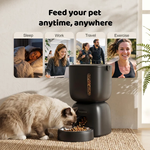 Alt view image 5 of 7 - Automatic Cat Feeder, 3L Timed Pet Food Dispenser with 304 Stainless Steel Bowl, 10s Voice Recorder, Dual Power 180-Day Battery Life, Anti-Clogging Auto Pet Feeder for Small Cats and Dogs