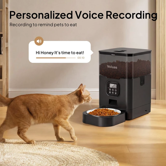 Alt view image 4 of 7 - Automatic Cat Feeder, 4L Timed Dry Food Dispenser for Cats & Dogs | Programmable Portion Control, Up to 4 Meals Daily, Dual Power Supply, Power-Off Memory, 10-Second Voice Recorder