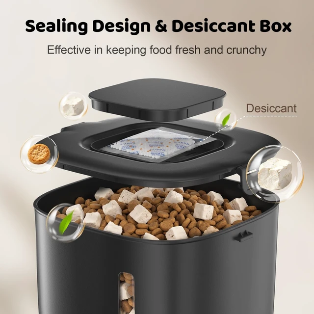 Alt view image 7 of 7 - Automatic Cat Feeder, 3L Timed Pet Food Dispenser with 304 Stainless Steel Bowl, 10s Voice Recorder, Dual Power 180-Day Battery Life, Anti-Clogging Auto Pet Feeder for Small Cats and Dogs