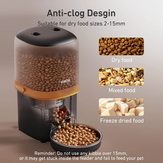 Alt view image 5 of 7 - Automatic Cat Feeder, 4L Cat Food Dispenser with Anti-Jam Design, Over 180-day Battery Life, 1-6 Meals Per Day with Stainless Steel Cat Bowl, Keep Dry Food Fresh, Timed Pet Feeder Also for Small Dog