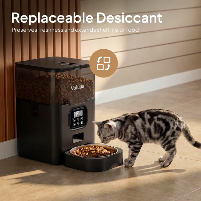 Alt view image 7 of 7 - Automatic Cat Feeder, 4L Timed Dry Food Dispenser for Cats & Dogs | Programmable Portion Control, Up to 4 Meals Daily, Dual Power Supply, Power-Off Memory, 10-Second Voice Recorder