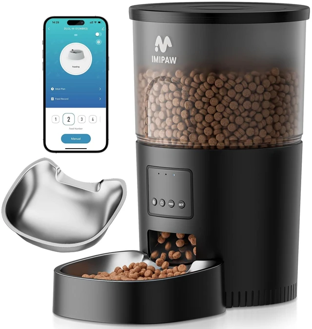 Main image of Automatic Cat Feeder, 5G WiFi Food Dispenser with APP Remote Control, Pet Dry Food Smart Feeder, Programmable Timed Feeding, Dual Power Supply, 1-10 Meals, Desiccant Bag, Stainless Steel Bowl