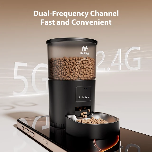 Alt view image 3 of 7 - Automatic Cat Feeder, 5G WiFi Food Dispenser with APP Remote Control, Pet Dry Food Smart Feeder, Programmable Timed Feeding, Dual Power Supply, 1-10 Meals, Desiccant Bag, Stainless Steel Bowl