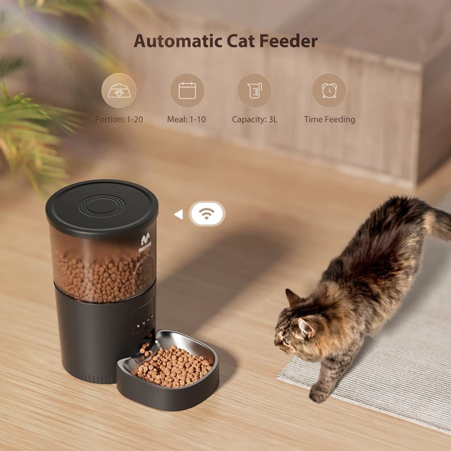 Alt view image 5 of 7 - Automatic Cat Feeder, 5G WiFi Food Dispenser with APP Remote Control, Pet Dry Food Smart Feeder, Programmable Timed Feeding, Dual Power Supply, 1-10 Meals, Desiccant Bag, Stainless Steel Bowl