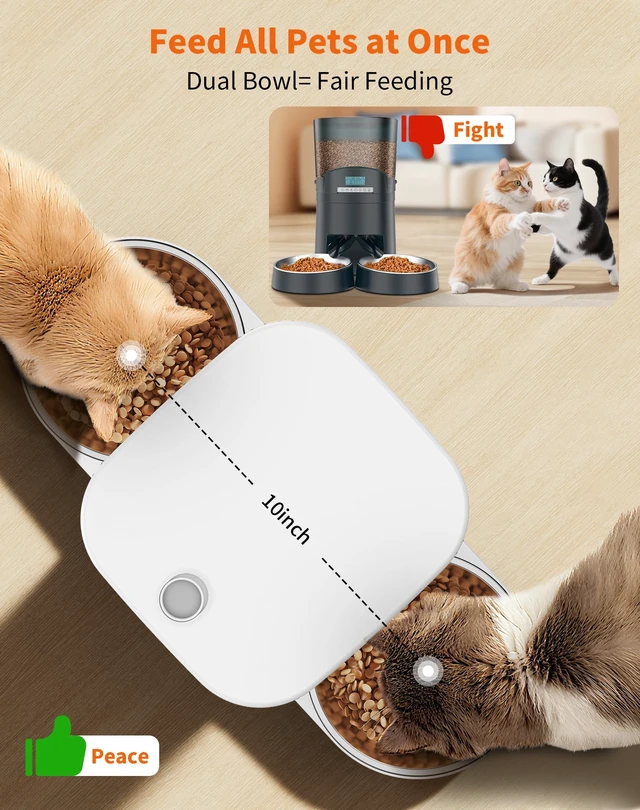 Alt view image 2 of 7 - Automatic Cat Feeder for 2 Cats,Automatic Cat Food Dispenser,Timed Pet Feeder for Cats and Dogs,Desiccant Bag, Programmable Portion Control,10s Voice Recorder