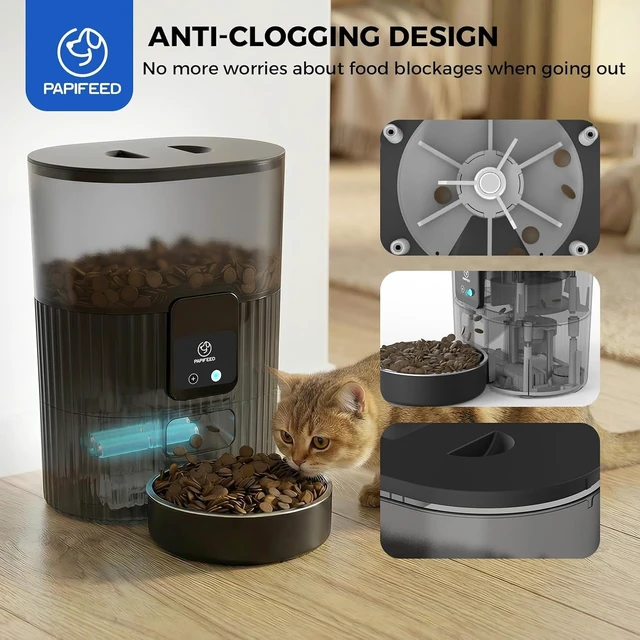 Alt view image 4 of 7 - Automatic Cat Feeder with App, WiFi Auto Cat Feeder, 3L Slow-Feed Cat Food Dispenser for Dry Food, Dual Power Supply Timed Pet Feeder for Small Dog, 10 Meals/Day, 6 Portions/Meal, Black