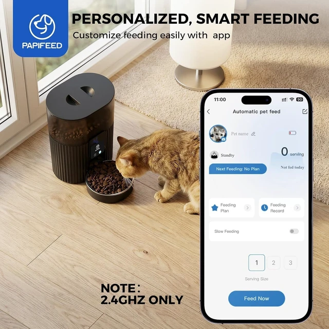 Alt view image 3 of 7 - Automatic Cat Feeder with App, WiFi Auto Cat Feeder, 3L Slow-Feed Cat Food Dispenser for Dry Food, Dual Power Supply Timed Pet Feeder for Small Dog, 10 Meals/Day, 6 Portions/Meal, Black