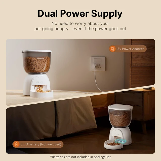 Alt view image 6 of 7 - Automatic Cat Feeder with WiFi, Timed Cat Dry Food Dispenser for Cats Dog | 5G&2.4Ghz App Remote Control, 5L Capacity, Dual Power Supply, 10 Meals 1-15 Portion Programmable with Stainless Steel Bowl