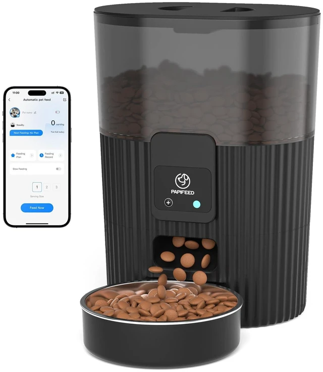 Main image of Automatic Cat Feeder with App, WiFi Auto Cat Feeder, 3L Slow-Feed Cat Food Dispenser for Dry Food, Dual Power Supply Timed Pet Feeder for Small Dog, 10 Meals/Day, 6 Portions/Meal, Black