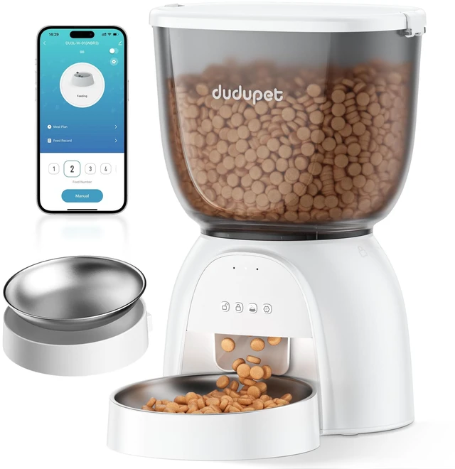 Main image of Automatic Cat Feeder with WiFi, Timed Cat Dry Food Dispenser for Cats Dog | 5G&2.4Ghz App Remote Control, 5L Capacity, Dual Power Supply, 10 Meals 1-15 Portion Programmable with Stainless Steel Bowl