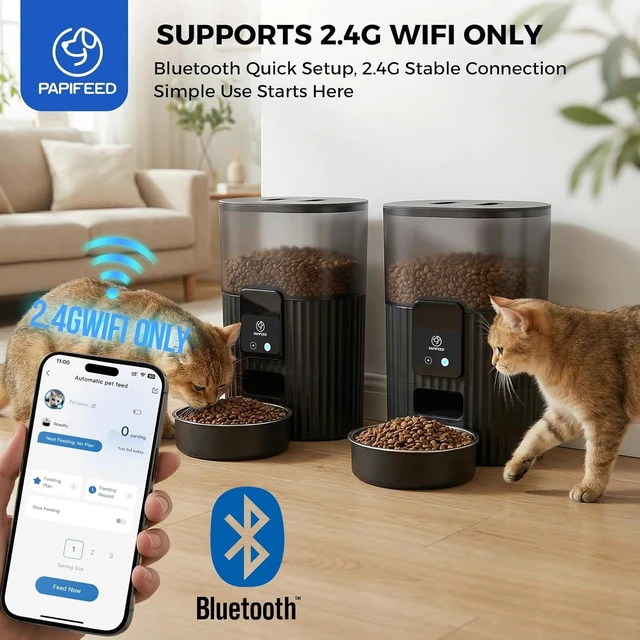 Alt view image 2 of 7 - Automatic Cat Feeder with App, WiFi Auto Cat Feeder, 3L Slow-Feed Cat Food Dispenser for Dry Food, Dual Power Supply Timed Pet Feeder for Small Dog, 10 Meals/Day, 6 Portions/Meal, Black