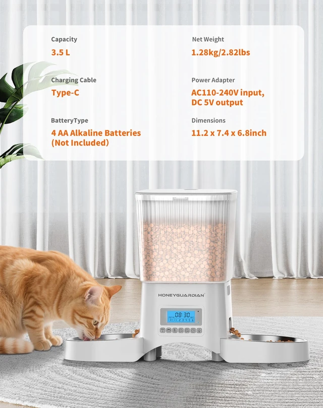 Alt view image 7 of 7 - Automatic Cat Feeder for 2 Cats,Automatic Cat Food Dispenser,Timed Pet Feeder for Cats and Dogs,Desiccant Bag, Programmable Portion Control,10s Voice Recorder