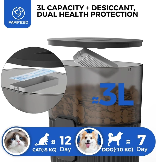 Alt view image 6 of 7 - Automatic Cat Feeder with App, WiFi Auto Cat Feeder, 3L Slow-Feed Cat Food Dispenser for Dry Food, Dual Power Supply Timed Pet Feeder for Small Dog, 10 Meals/Day, 6 Portions/Meal, Black