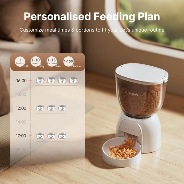 Alt view image 4 of 7 - Automatic Cat Feeder with WiFi, Timed Cat Dry Food Dispenser for Cats Dog | 5G&2.4Ghz App Remote Control, 5L Capacity, Dual Power Supply, 10 Meals 1-15 Portion Programmable with Stainless Steel Bowl