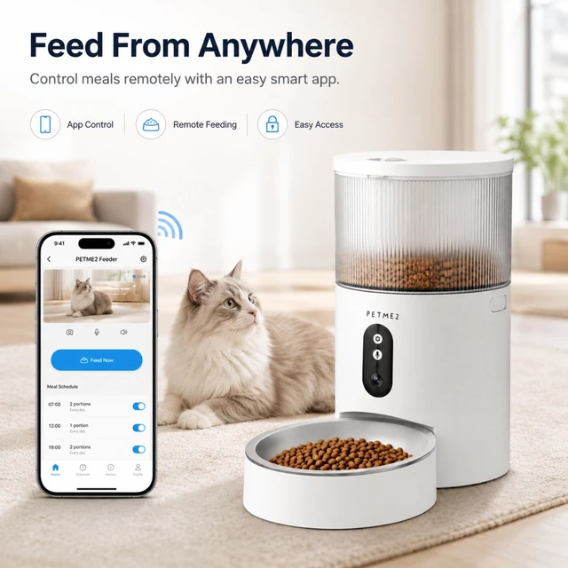 Alt view image 2 of 7 - 3L Cat Automatic Feeder with Camera, App Control & 2-Way Audio - 1080P Smart Automatic Pet Feeder for Small Dogs with WiFi, Dual Power & Anti-Jam Technology, Easy Scheduling & Portion Control
