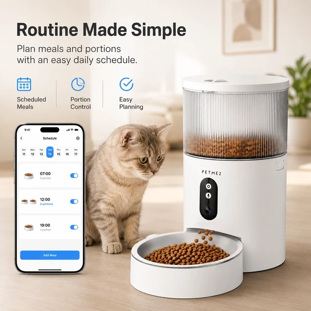 Alt view image 5 of 7 - 3L Cat Automatic Feeder with Camera, App Control & 2-Way Audio - 1080P Smart Automatic Pet Feeder for Small Dogs with WiFi, Dual Power & Anti-Jam Technology, Easy Scheduling & Portion Control