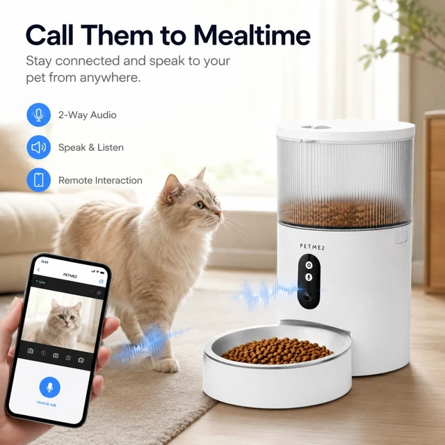 Alt view image 4 of 7 - 3L Cat Automatic Feeder with Camera, App Control & 2-Way Audio - 1080P Smart Automatic Pet Feeder for Small Dogs with WiFi, Dual Power & Anti-Jam Technology, Easy Scheduling & Portion Control