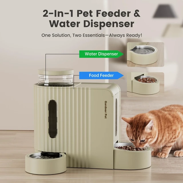 Alt view image 2 of 6 - Gravity Automatic Cat Feeder, Water & Food Dispenser Set, Stainless Bowls | Gardner Pet 0.8 Gallons*2 Dog Feeder and Water Dispenser Set, 100% BPA-Free Stainless Steel Water Dispenser for Dogs, Cats