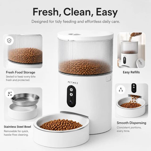 Alt view image 6 of 7 - 3L Cat Automatic Feeder with Camera, App Control & 2-Way Audio - 1080P Smart Automatic Pet Feeder for Small Dogs with WiFi, Dual Power & Anti-Jam Technology, Easy Scheduling & Portion Control