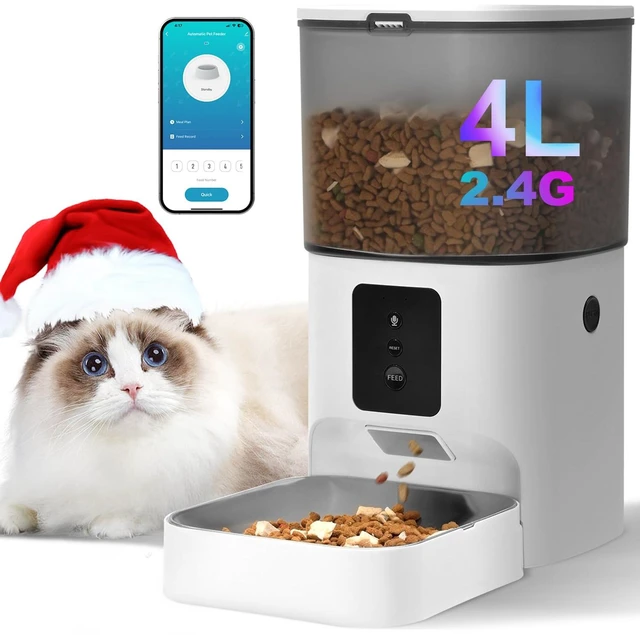 Main image of Automatic Cat Feeder,4L Timed CatDog Dry Food Dispenser | 2.4G WiFi, App Control, Sealed Ring, 10s Voice Recorder, 10 Meals daily, Dual Power Supply, Stainless Steel Tray