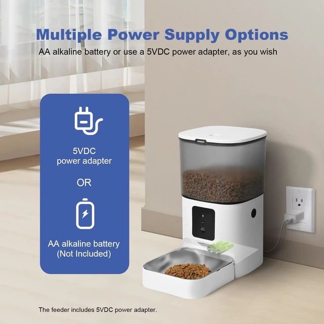 Alt view image 2 of 7 - Automatic Cat Feeder,4L Timed CatDog Dry Food Dispenser | 2.4G WiFi, App Control, Sealed Ring, 10s Voice Recorder, 10 Meals daily, Dual Power Supply, Stainless Steel Tray