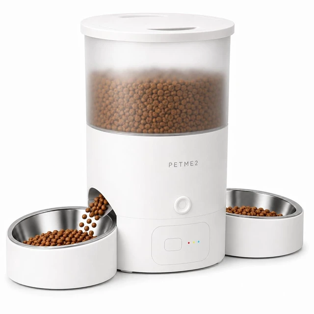 Main image of 3L Dual Automatic Pet Feeder - Smart & Quiet Cat Automatic Feeders for 2 Cats with App Control, 2 Way Audio, Dual Power Options, Portion Control, Self-Feeding Cat Food Dispenser - White