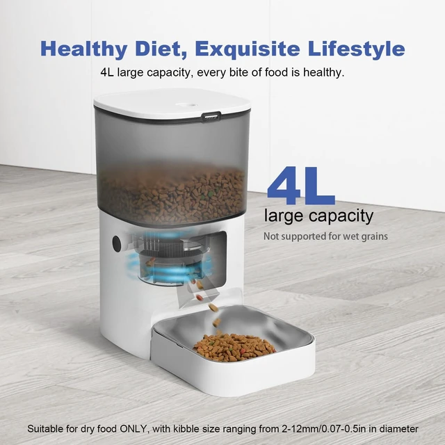 Alt view image 4 of 7 - Automatic Cat Feeder,4L Timed CatDog Dry Food Dispenser | 2.4G WiFi, App Control, Sealed Ring, 10s Voice Recorder, 10 Meals daily, Dual Power Supply, Stainless Steel Tray