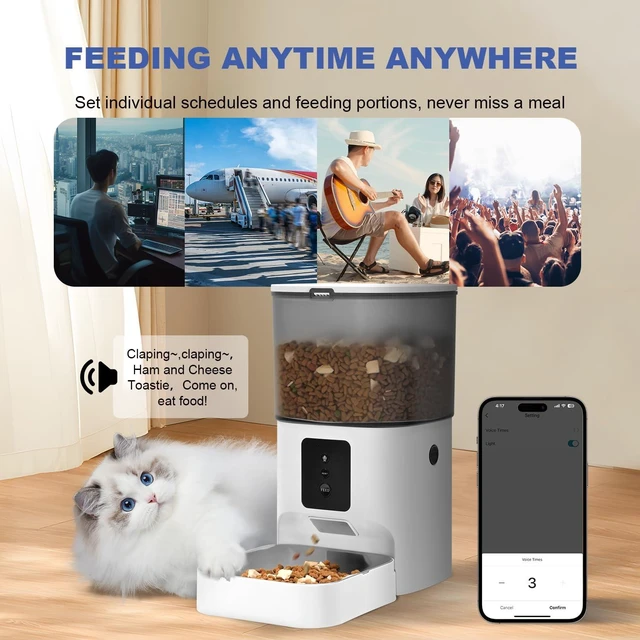 Alt view image 7 of 7 - Automatic Cat Feeder,4L Timed CatDog Dry Food Dispenser | 2.4G WiFi, App Control, Sealed Ring, 10s Voice Recorder, 10 Meals daily, Dual Power Supply, Stainless Steel Tray