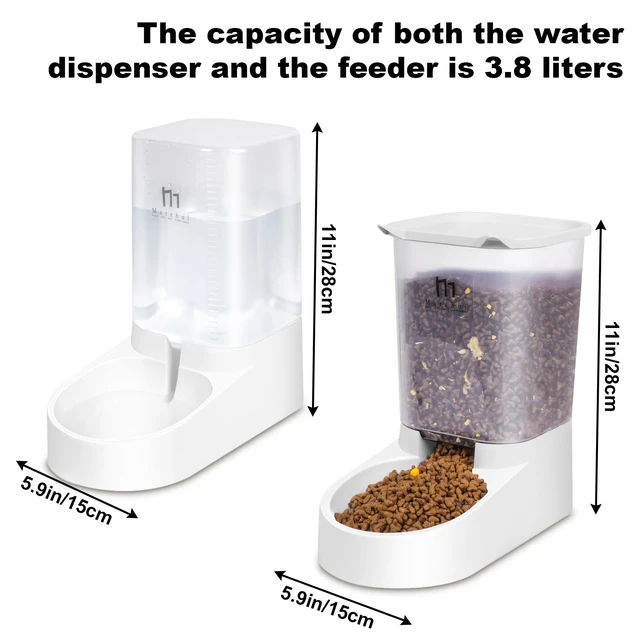 Alt view image 4 of 5 - Dog Feeder, Gravity Cat Feeder and Water Dispenser Set, Automatic Pet Food Bowl and Waterer Large Capacity for Small Medium Pets Puppy Kitten Rabbit (1 Gallon / 3.8L)