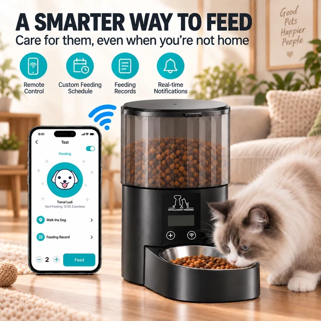 Alt view image 2 of 7 - Automatic Cat Feeder, WiFi Automatic Cat Feeder, Timed Cat Food Dispenser | App Remote Management, Adjustable Portion Control, 4L+ Large Food Storage, Fresh Dry Food Preservation, Easy Cleaning Design