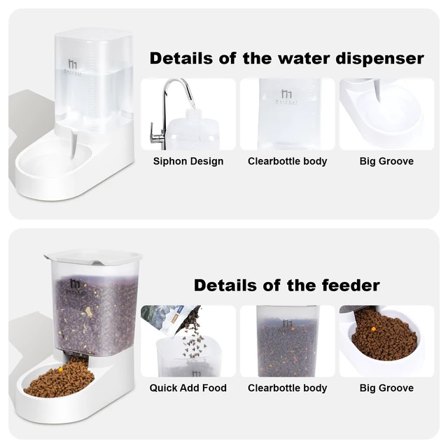 Alt view image 3 of 5 - Dog Feeder, Gravity Cat Feeder and Water Dispenser Set, Automatic Pet Food Bowl and Waterer Large Capacity for Small Medium Pets Puppy Kitten Rabbit (1 Gallon / 3.8L)