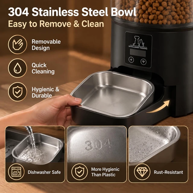 Alt view image 4 of 7 - Automatic Cat Feeder, WiFi Automatic Cat Feeder, Timed Cat Food Dispenser | App Remote Management, Adjustable Portion Control, 4L+ Large Food Storage, Fresh Dry Food Preservation, Easy Cleaning Design