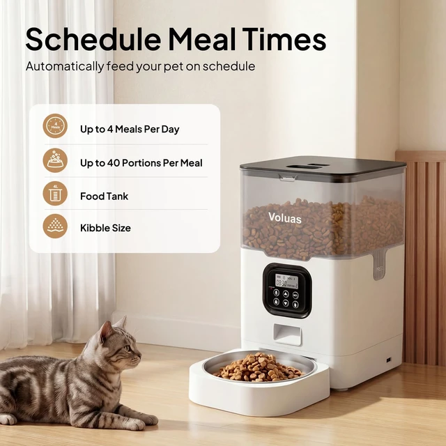 Alt view image 2 of 7 - Automatic Cat Feeder, 4L Timed Dry Food Dispenser for Cats & Dogs | Programmable Portion Control, Up to 4 Meals Daily, Dual Power Supply, Power-Off Memory, 10-Second Voice Recorder