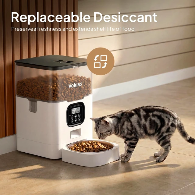 Alt view image 7 of 7 - Automatic Cat Feeder, 4L Timed Dry Food Dispenser for Cats & Dogs | Programmable Portion Control, Up to 4 Meals Daily, Dual Power Supply, Power-Off Memory, 10-Second Voice Recorder