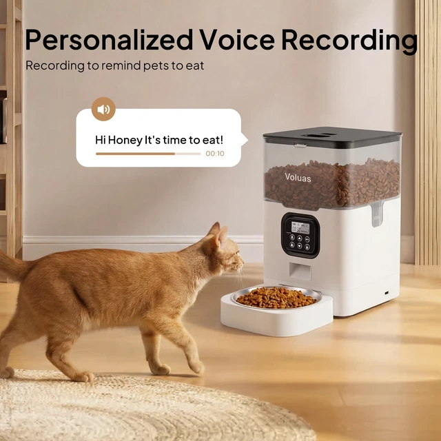Alt view image 4 of 7 - Automatic Cat Feeder, 4L Timed Dry Food Dispenser for Cats & Dogs | Programmable Portion Control, Up to 4 Meals Daily, Dual Power Supply, Power-Off Memory, 10-Second Voice Recorder