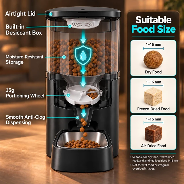 Alt view image 7 of 7 - Automatic Cat Feeder, WiFi Automatic Cat Feeder, Timed Cat Food Dispenser | App Remote Management, Adjustable Portion Control, 4L+ Large Food Storage, Fresh Dry Food Preservation, Easy Cleaning Design